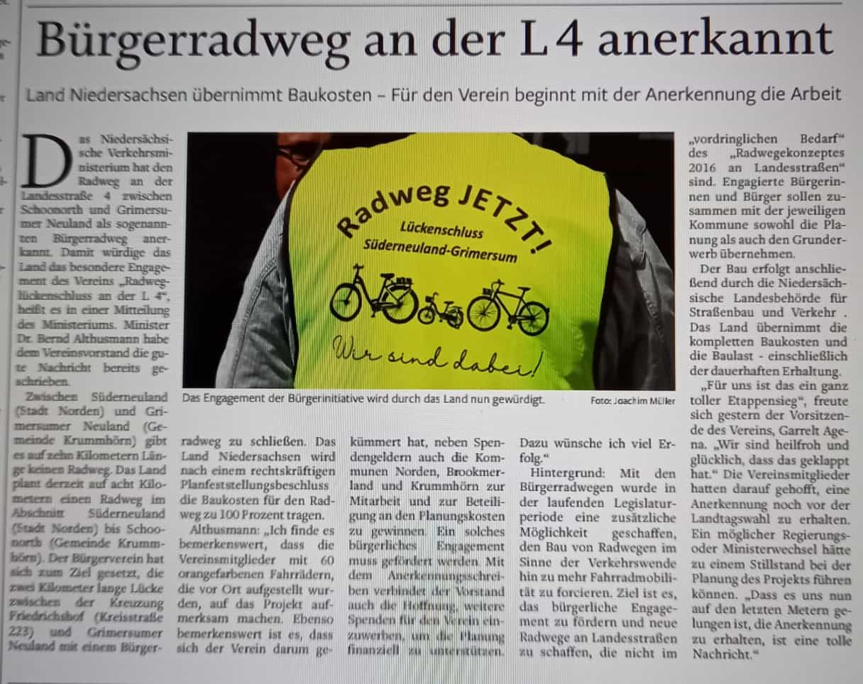 Bürgerradweg anerkannt
