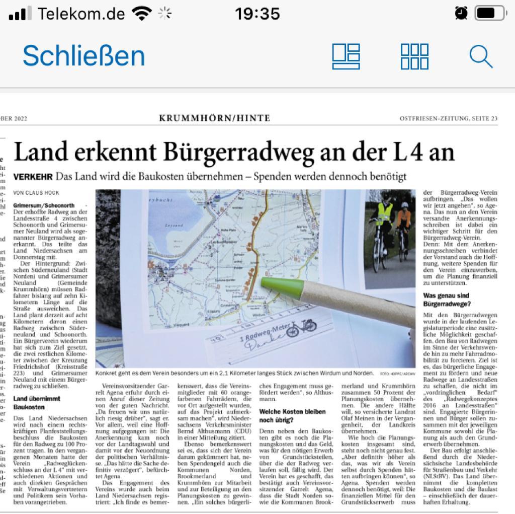 Anerkennung Bürgerradweg